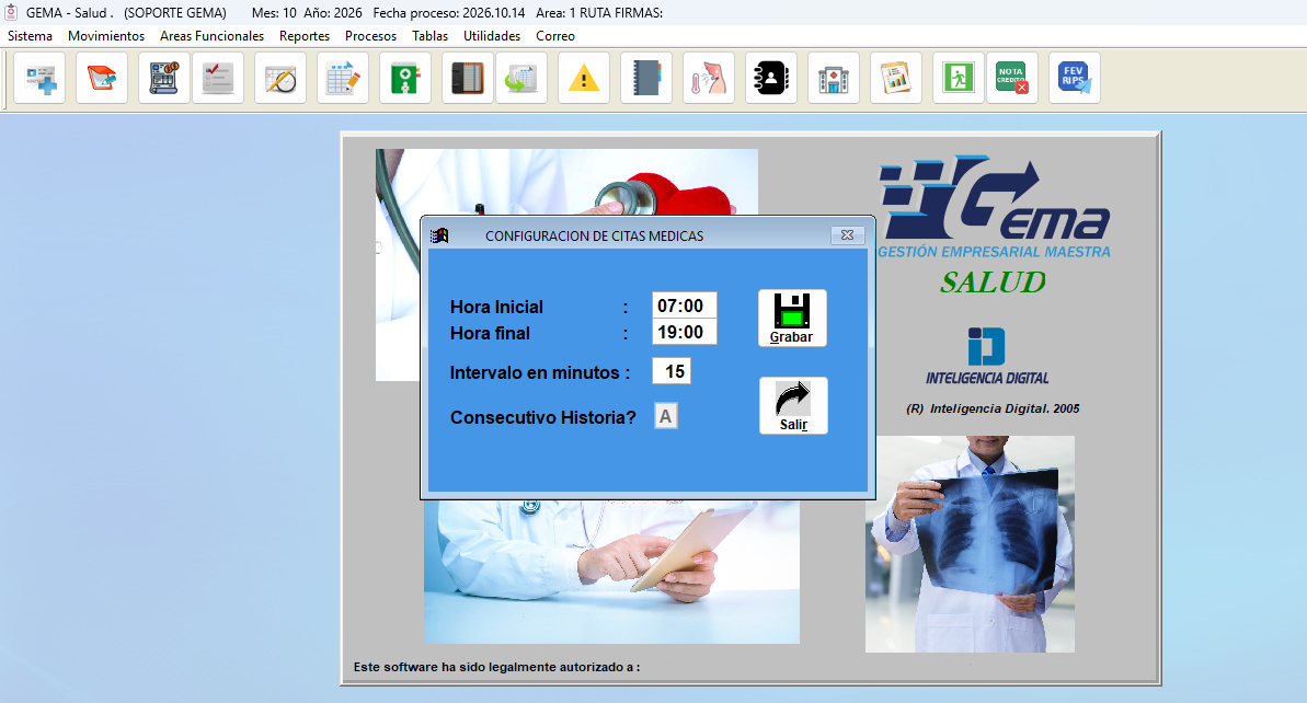 Vista completa de Configuración de Citas Médicas