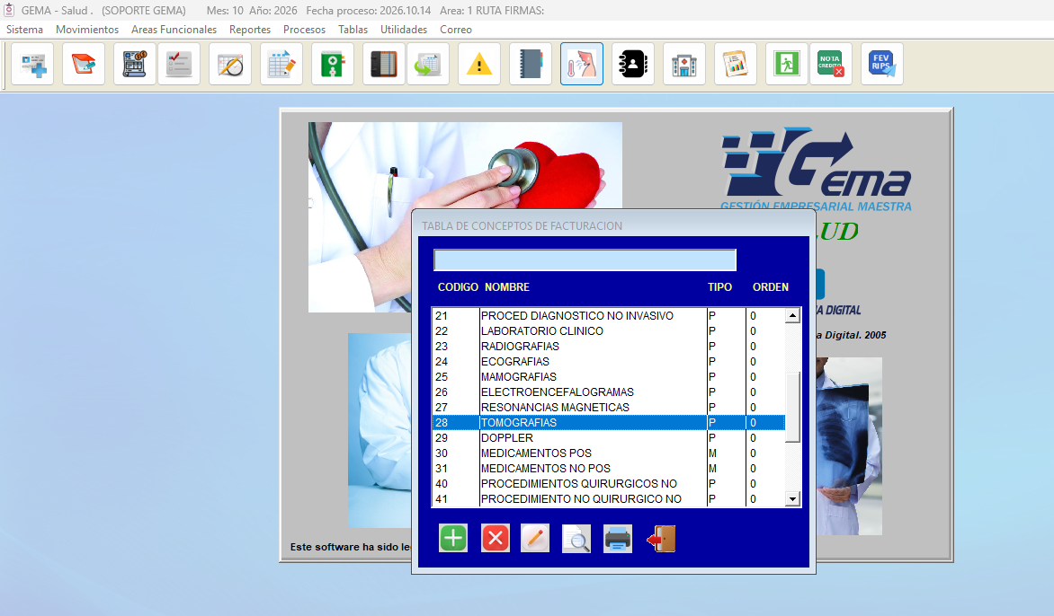 Ventana de Tabla de Conceptos de Facturación Actualizada