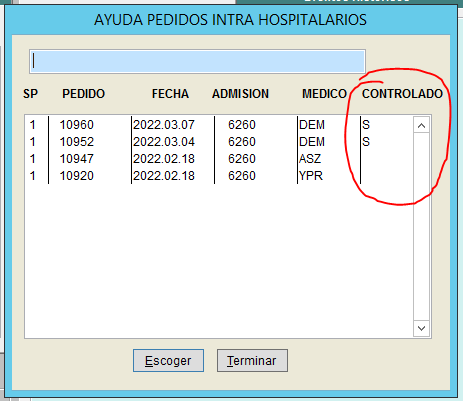 Listado de Prescripciones con Columna Controlado