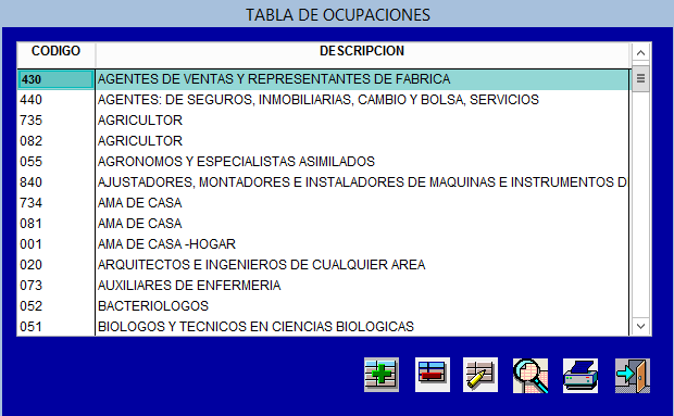 Tabla Maestra de Ocupaciones