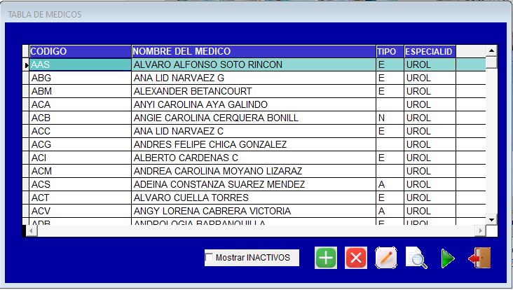 Gestión de Médicos en Menú Tablas