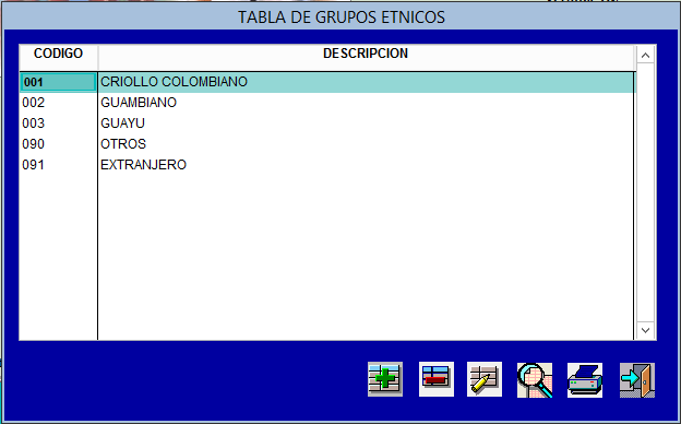 Tabla Maestra de Etnias