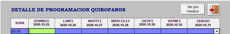 Clic en el botón Detalle para habilitar la grilla horaria de agendamiento