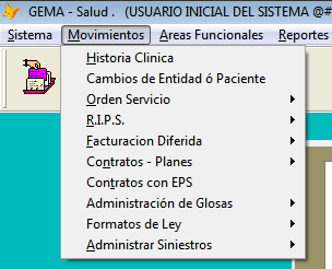 Menú Movimientos en Gema Salud