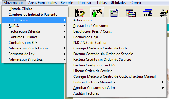 Submenú Orden de Servicio en Movimientos