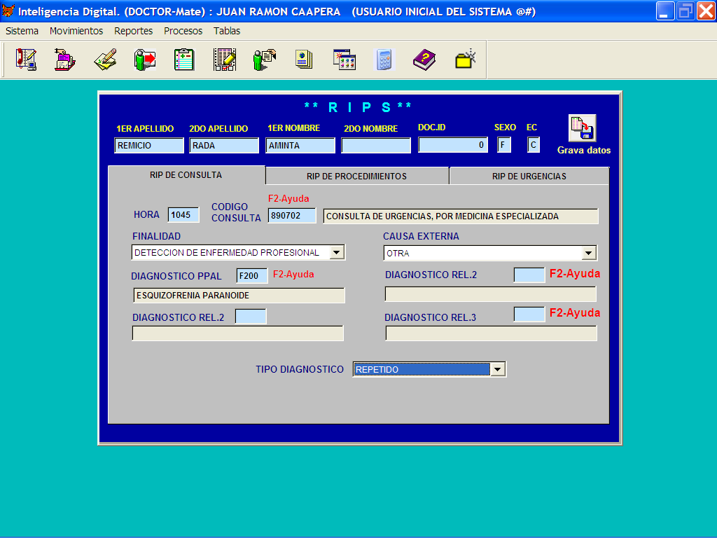 Ventana de Introducción de Información de RIPS