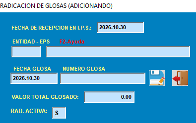 Formulario de Radicación de Glosa indicando los campos editables