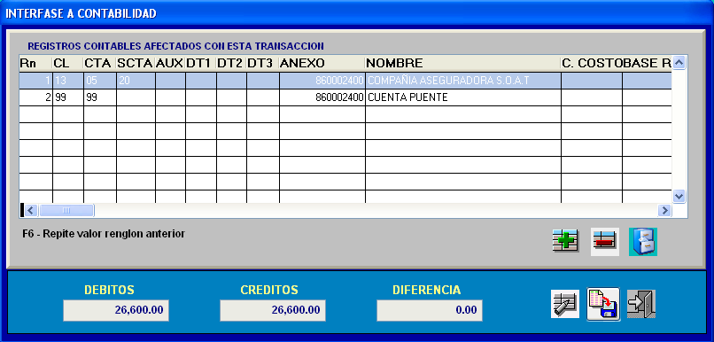 Formulario de afectación contable para disminuir el saldo de la factura