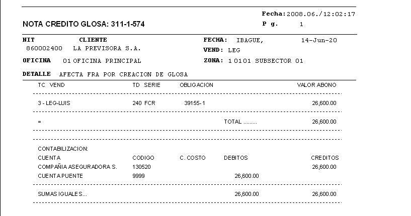 Vista previa de la Nota Crédito 311 aplicada a la factura