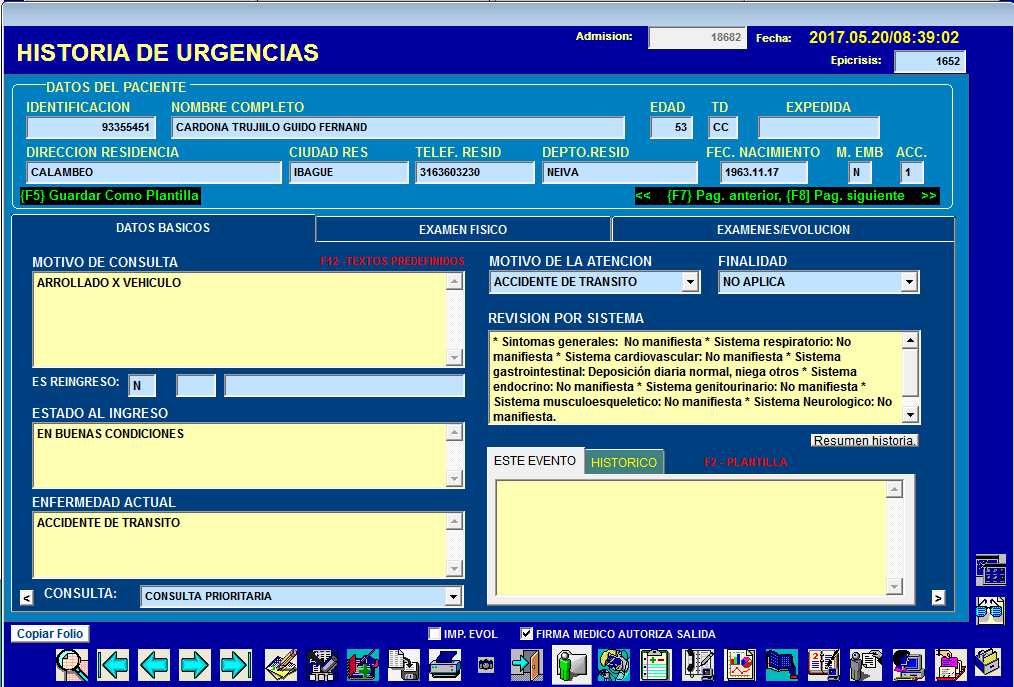 Diagnósticos y Formulario de Urgencias