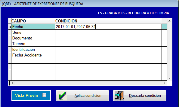 Asistente QBE para filtrar en bloque los registros FURIPS