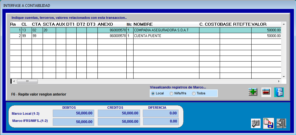 Comprobante de afectación contable generado al guardar la Glosa Parcial