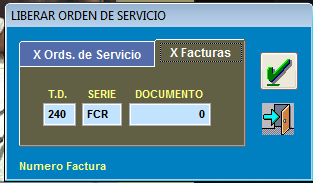 Liberar Orden de Servicio por pestaña X Facturas