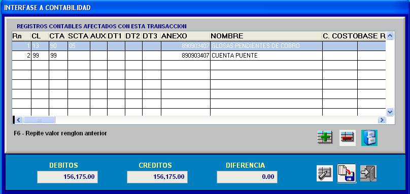Afectación contable para reducir y reversar el valor de la glosa anulada