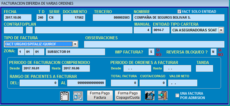 Activación de la casilla FACT SOLO ENTIDAD en la parte superior derecha