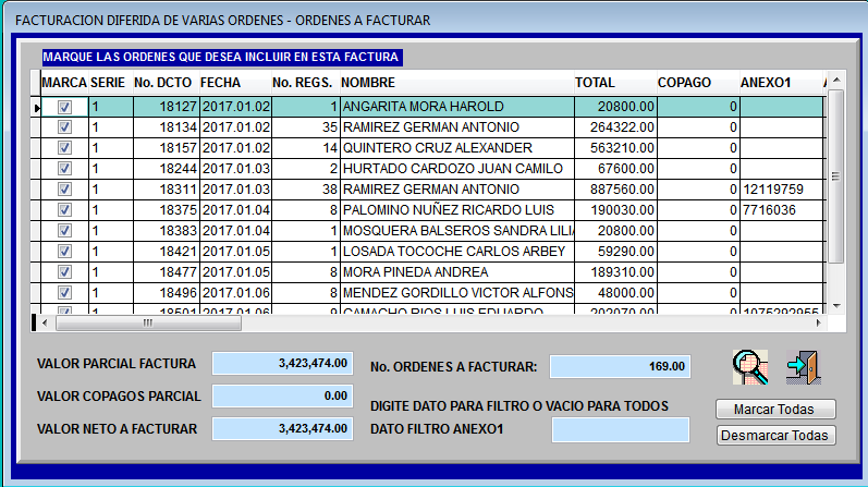 Ejemplo de facturación diferida agrupada solo por Entidad (valor $342.474)