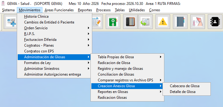 Menú de acceso a Creación Anexos Glosa por Detalle o por Cabecera