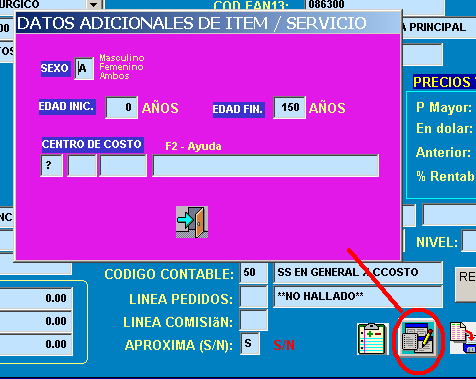 Ventana de Otros Datos y configuración de Centro de Costo