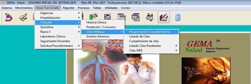 Ruta de menú Programación Consulta Externa