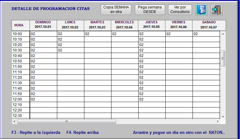 Resultado del día copiado y pegado en la grilla semanal