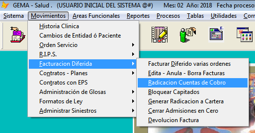 Ruta Movimientos - Facturación Diferida - Radicación Cuentas de Cobro