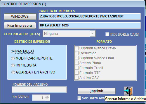 Control de impresión para el reporte resumido por tipo de cartera