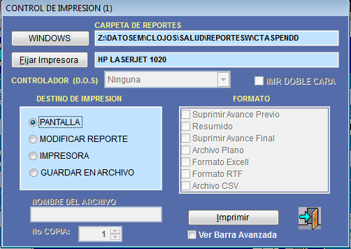 Control de impresión para generar el reporte detallado