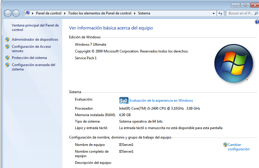 Selección de Configuración avanzada del sistema en Windows
