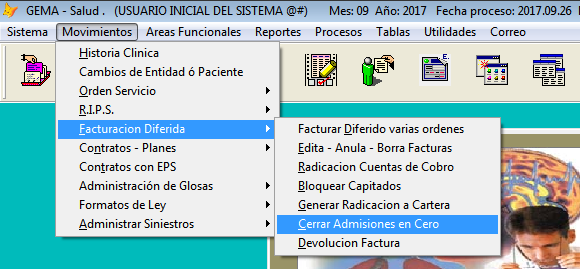 Ruta Movimientos - Facturación Diferida - Cerrar Admisiones en Cero