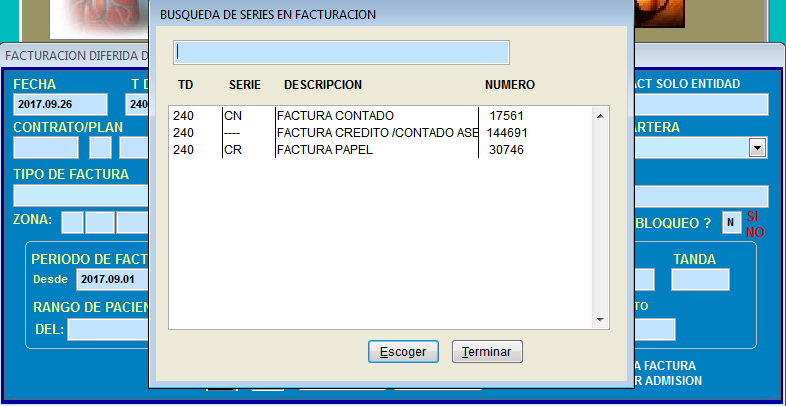 Consulta de series disponibles oprimiendo la tecla F2