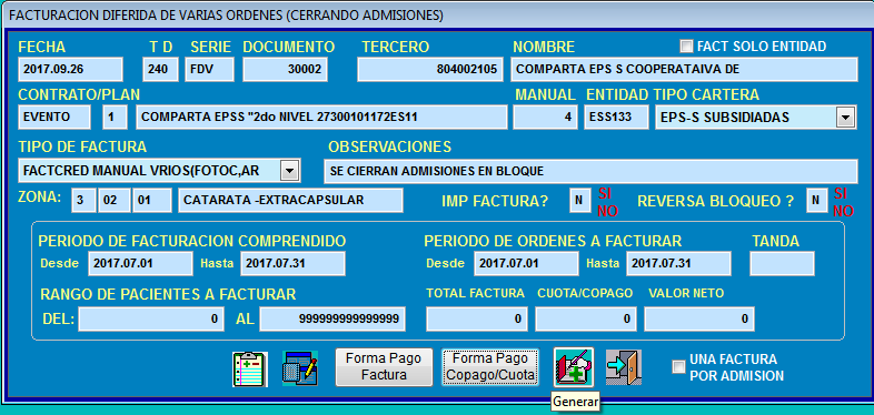 Ejecución del cierre masivo con el botón Generar