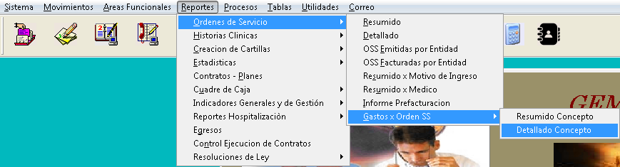 Ruta de acceso a Gastos x Orden SS > Detallado Concepto
