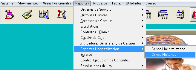 Acceso a Reportes > Reportes Hospitalización > Censo Histórico